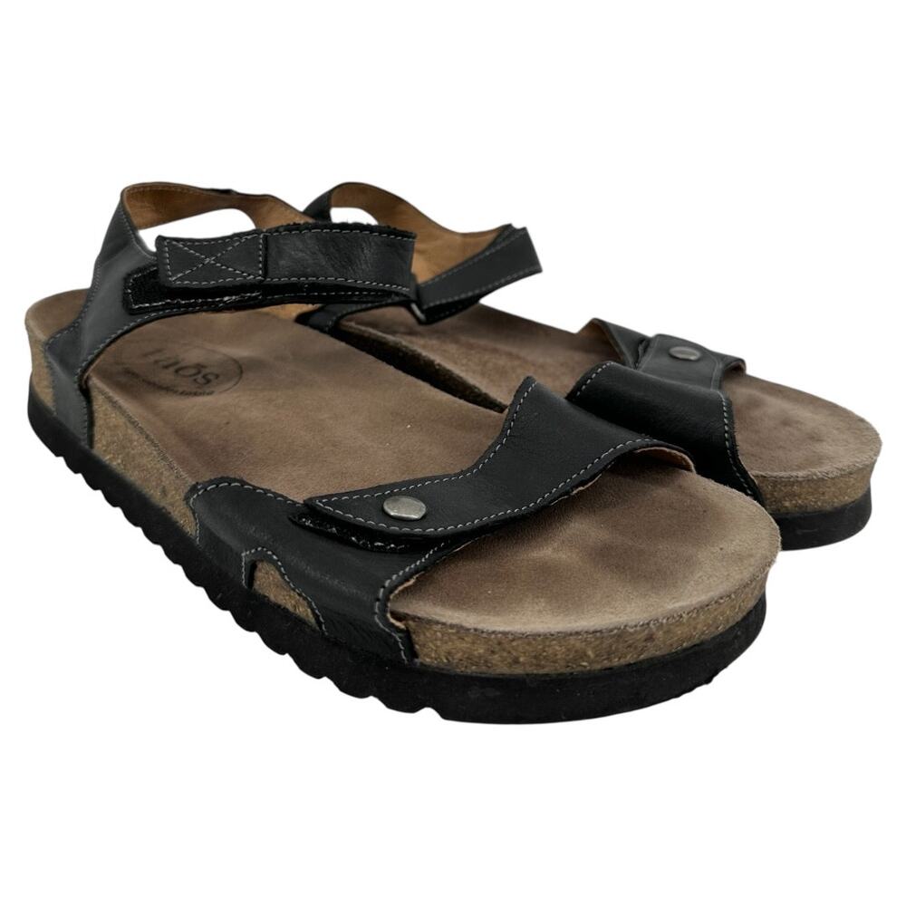 Taos Luvie Sandals Ankle Straps Leather Cork Adjustable Hook Loop Black 7 - Picture 2 of 7